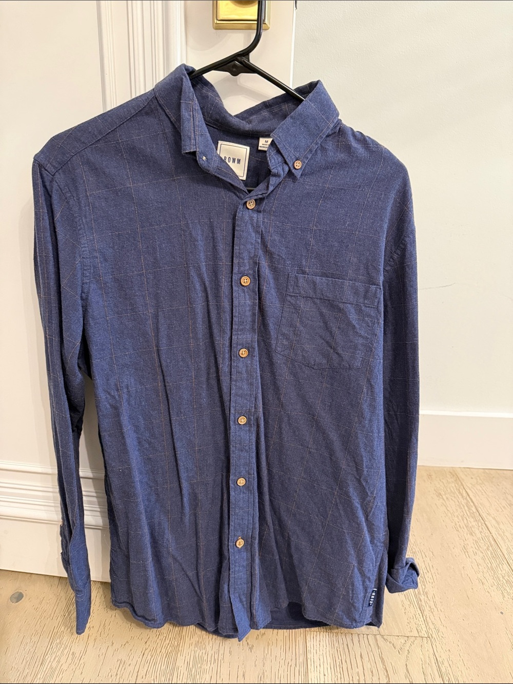 Men's Navy Button-Down Casual Shirt with Chest Pocket